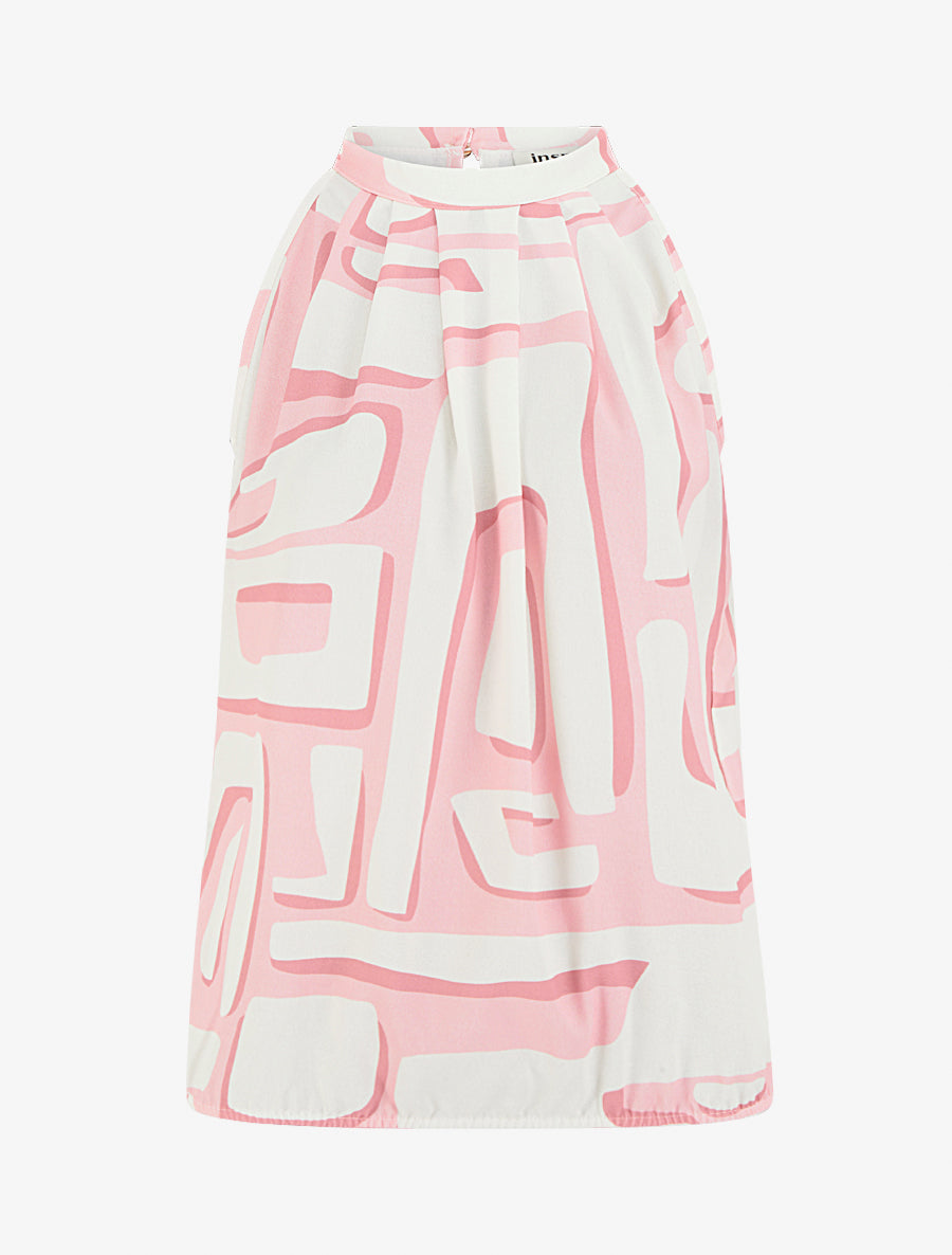 Top boule à col américain imprimé abstrait - Rose - 1