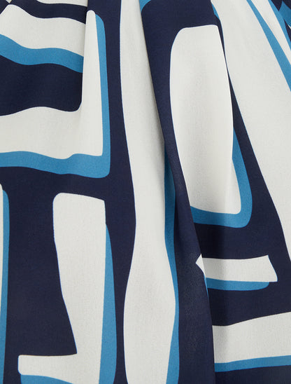 Top boule à col américain imprimé abstrait - Marine - 3