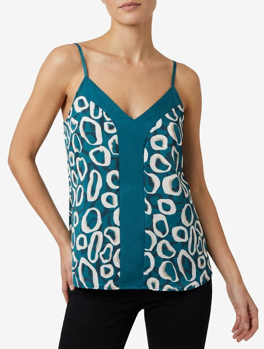Grafisches Satin-Camisole. - Entenblau