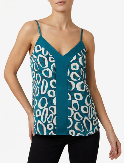 Grafisches Satin-Camisole. - Entenblau