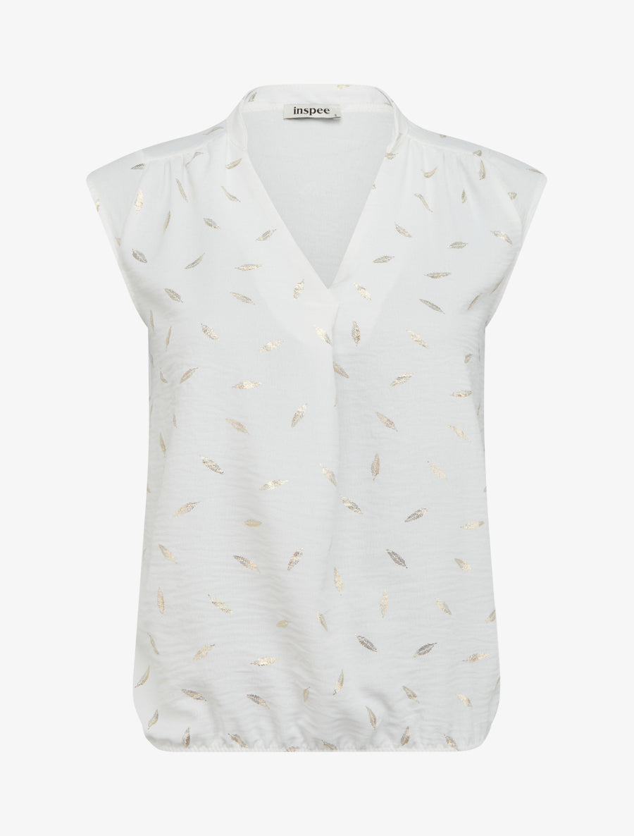 Top élastiqué à imprimé plumes irisées - Blanc - 1