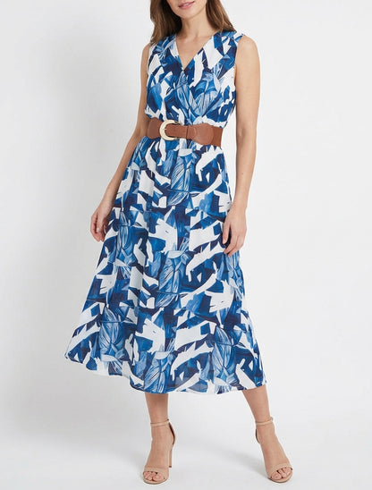 Ärmelloses Kleid mit Fantasiemuster - Marine