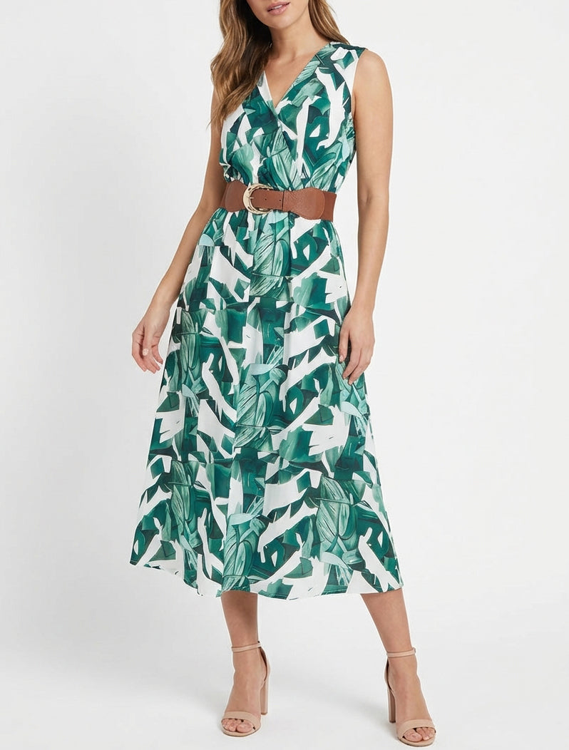 Ärmelloses Kleid mit Fantasiemuster - Grün