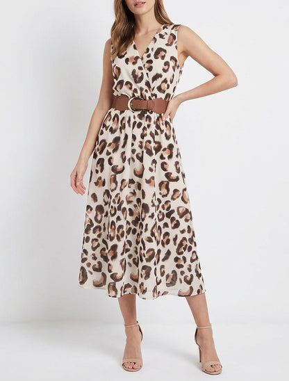 Ärmelloses Kleid mit Leopardenmuster - Braun