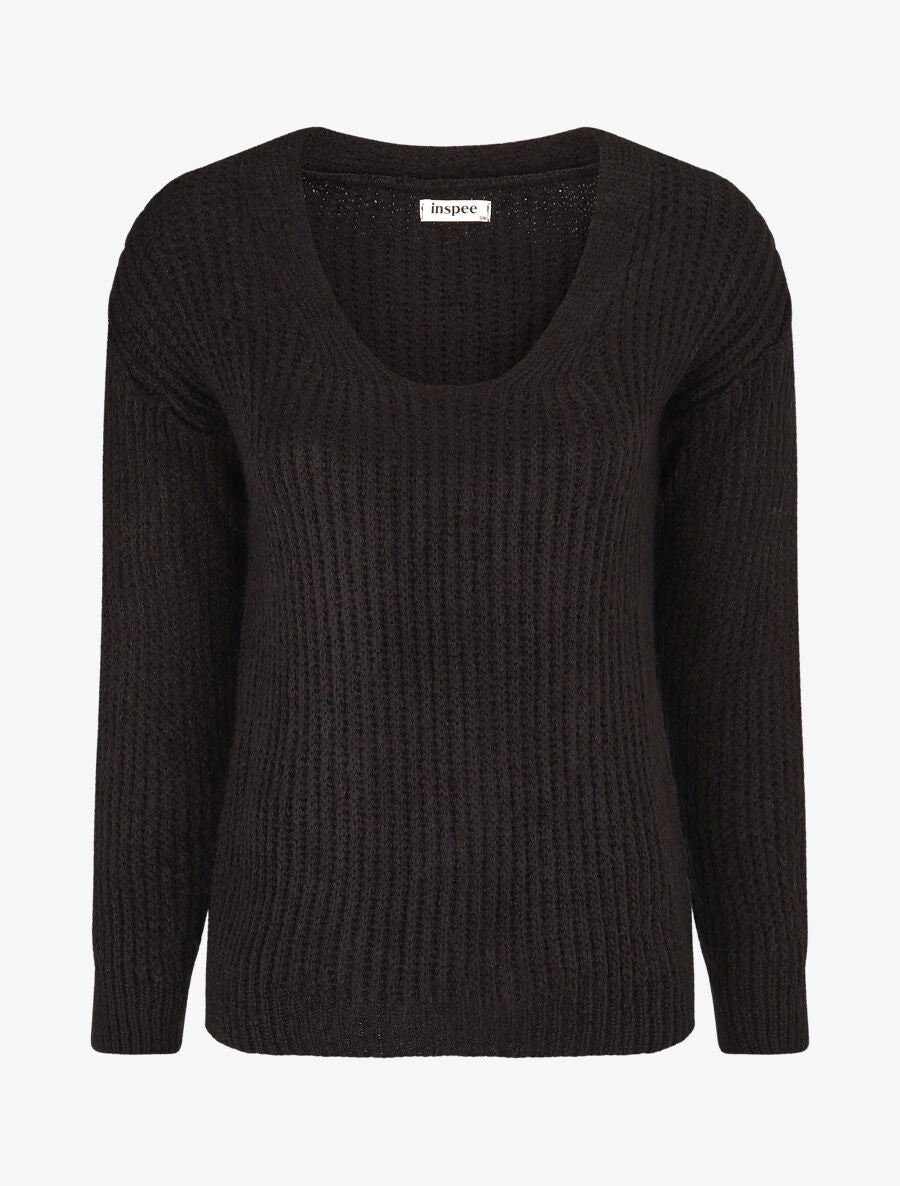 Pull en maille à col V - Noir - 4