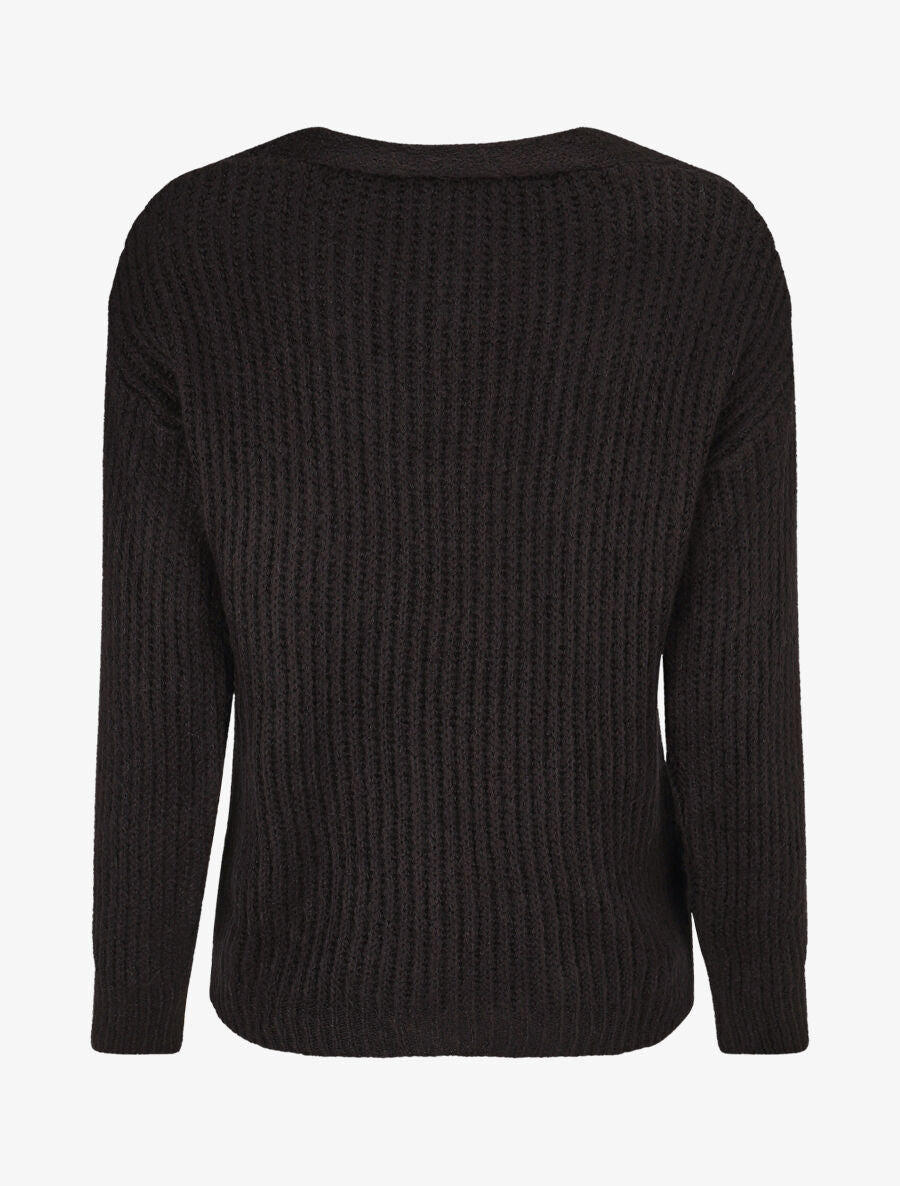 Pull en maille à col V - Noir - 2