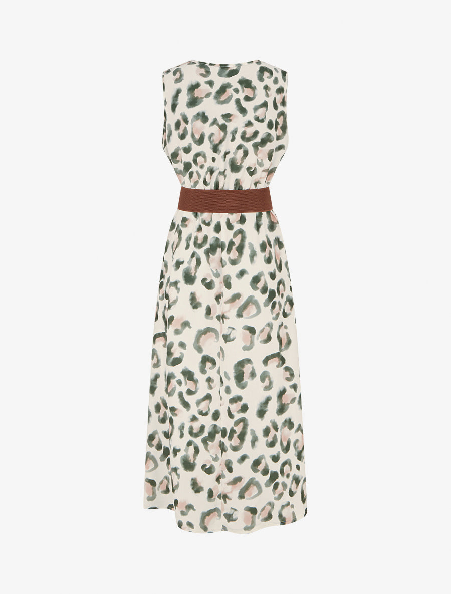 Robe sans manches imprimé léopard - Kaki - 2