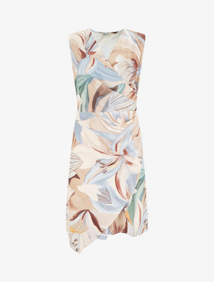 Robe style portefeuille sans manches imprimé fleurs de lys - Beige - 1