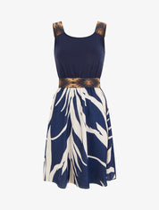 Robe imprimé graphique à taille élastiquée fantaisie - Marine - 1