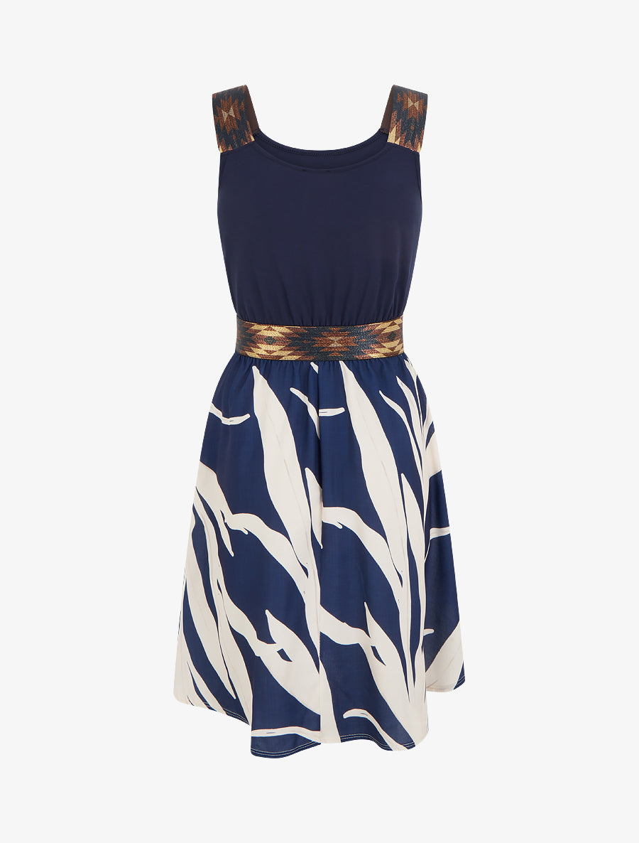 Robe imprimé graphique à taille élastiquée fantaisie - Marine - 2