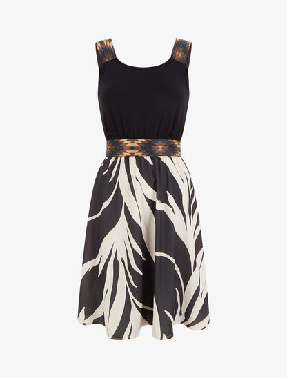 Robe imprimé graphique à taille élastiquée fantaisie - Noir - 1