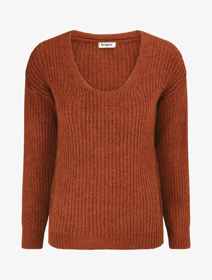 Pull en maille à col V - Rouille - 1