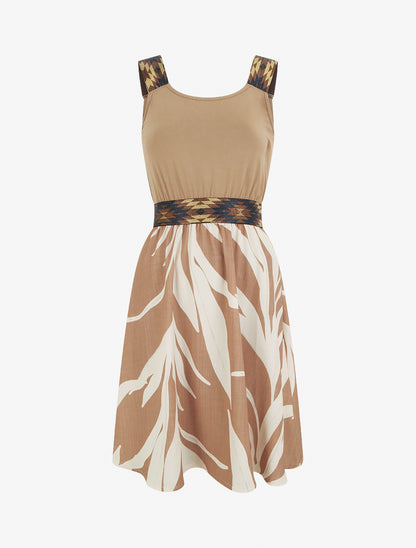 Robe imprimé graphique à taille élastiquée fantaisie - Camel - 1