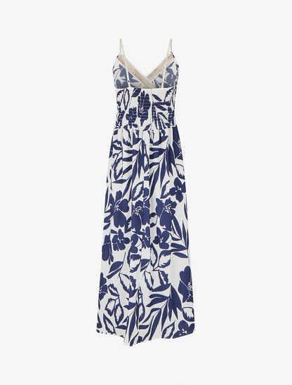 Robe fleurie à empiècement broderie - Marine - 2