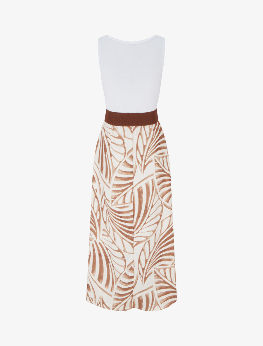 Robe longue sans manches imprimé feuilles - Beige foncé - 2