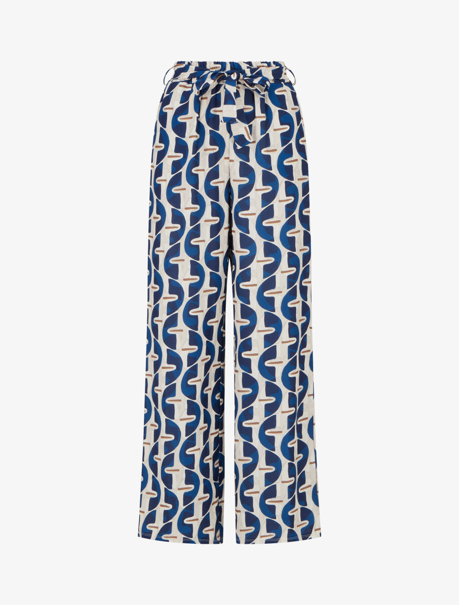 Pantalon élastiqué à imprimé graphique - Marine - 1