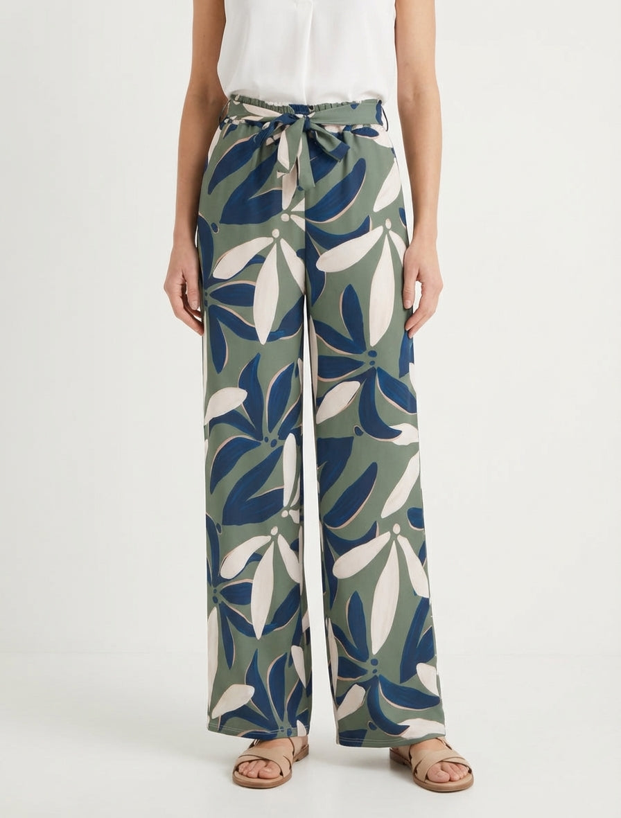 Elastische Hose mit Blumenmuster - Kaki