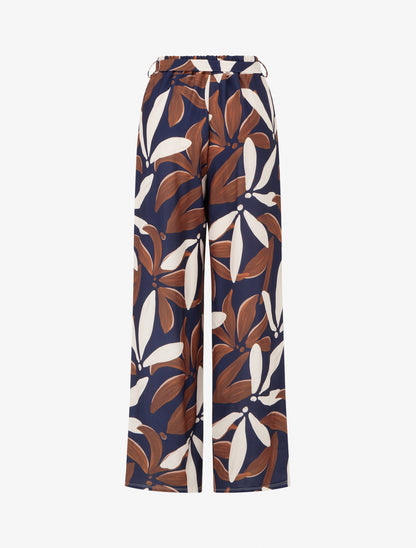 Pantalon élastiqué à imprimé floral - Marine - 2