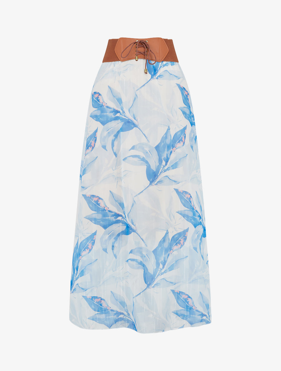 Jupe longue imprimé floral - Bleu ciel - 1