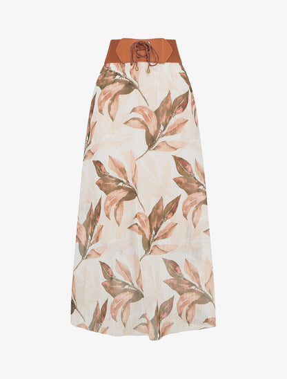 Jupe longue imprimé floral - Kaki - 1