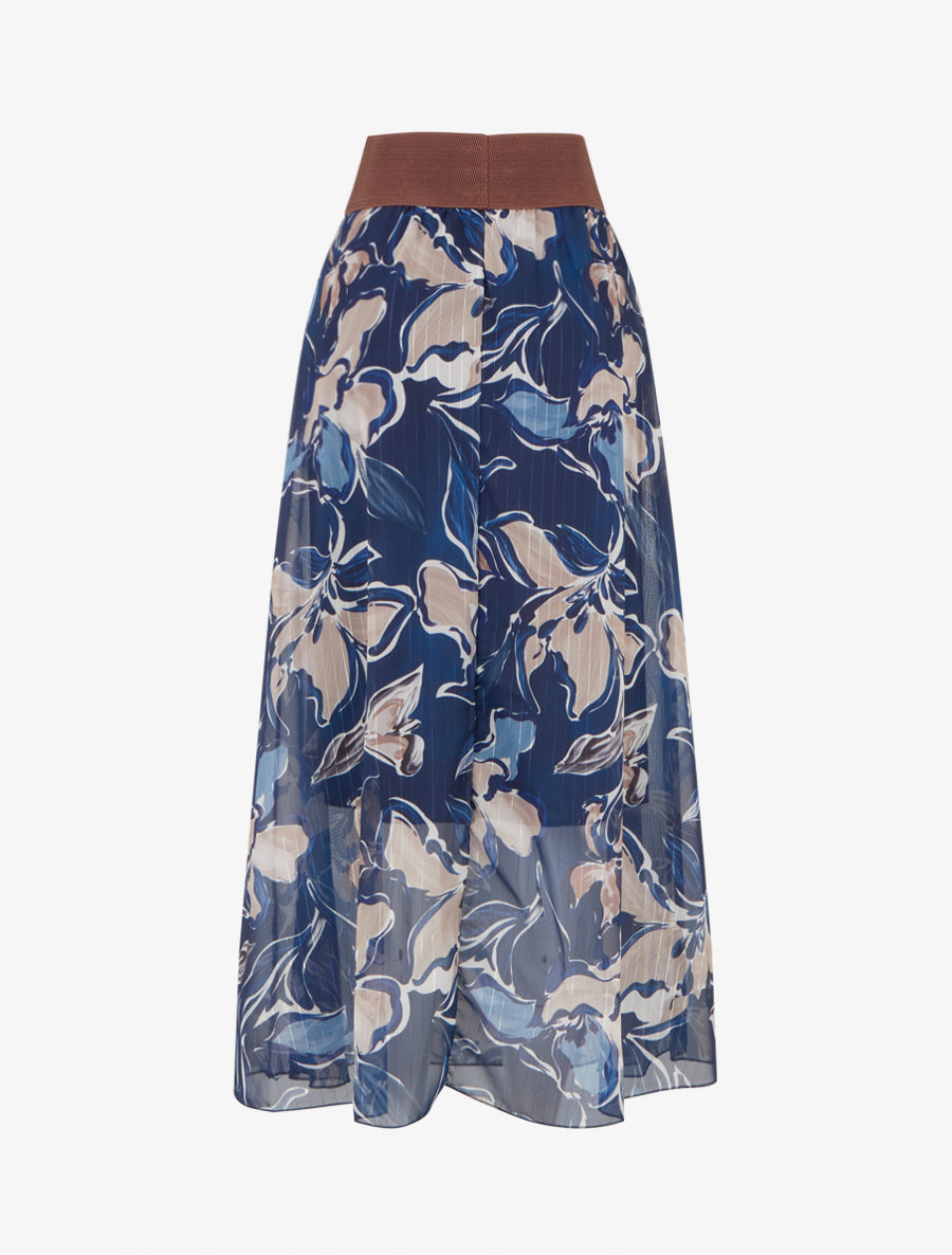 Jupe longue imprimé fleuri à rayures irisées - Marine - 2