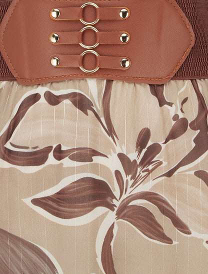 Jupe longue imprimé fleuri à rayures irisées - Beige - 3