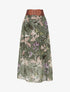 Jupe longue imprimé fleuri à rayures irisées - Kaki - 1