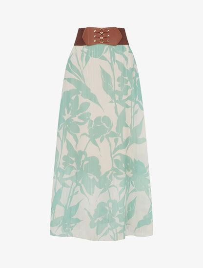 Jupe longue imprimé floral à rayures irisées - Vert d&