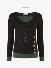 Pull fin effet superposé - Noir/vert sapin - 5