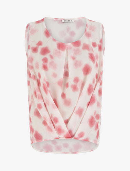 Top en voile imprimé tacheté - Rose - 1