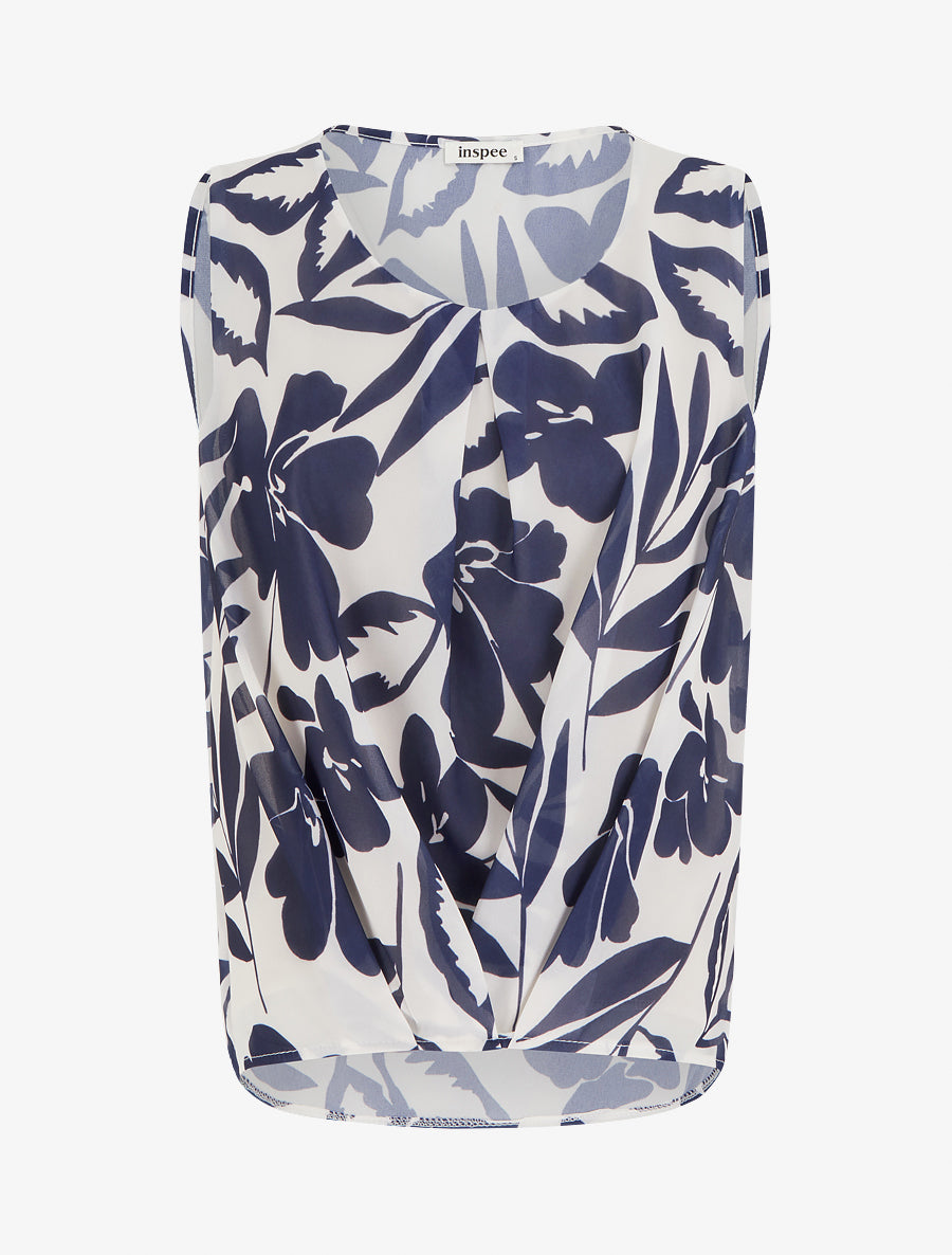 Top en voile imprimé floral - Marine - 1