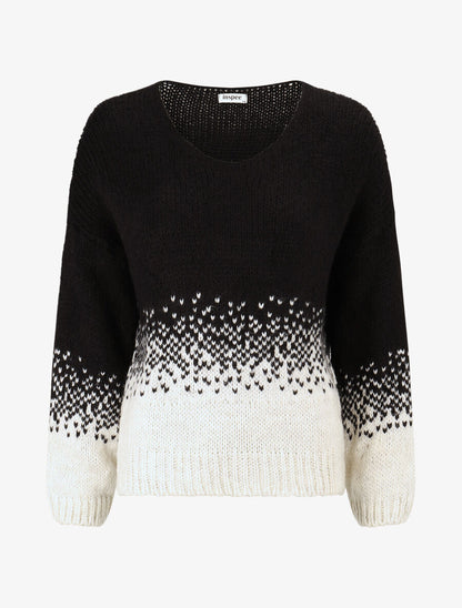 Pull en maille bicolore - Noir - 1
