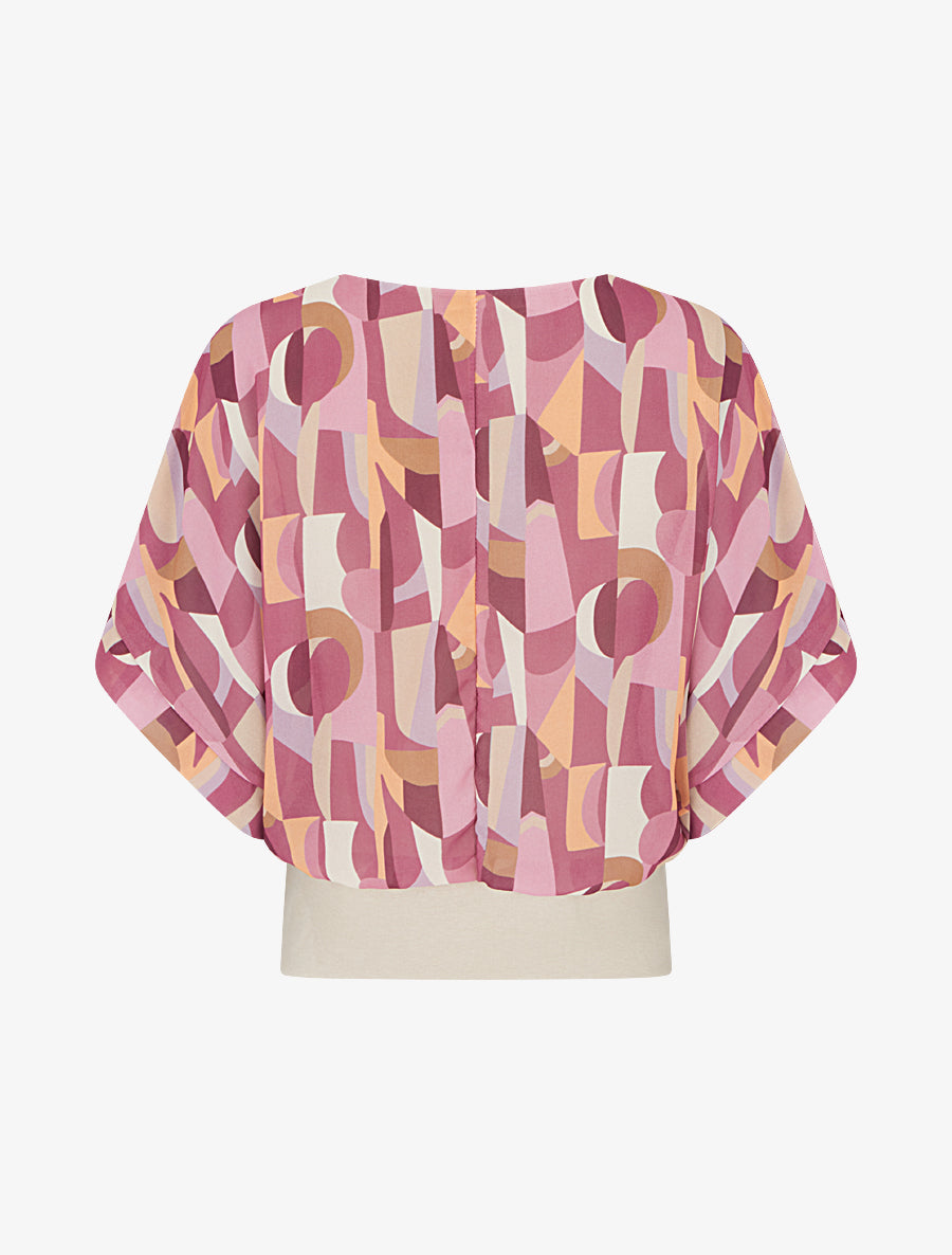 Top imprimé fantaisie à manches courtes - Vieux rose - 2