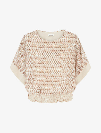 Top imprimé fantaisie à manches chauves-souris - Beige - 1