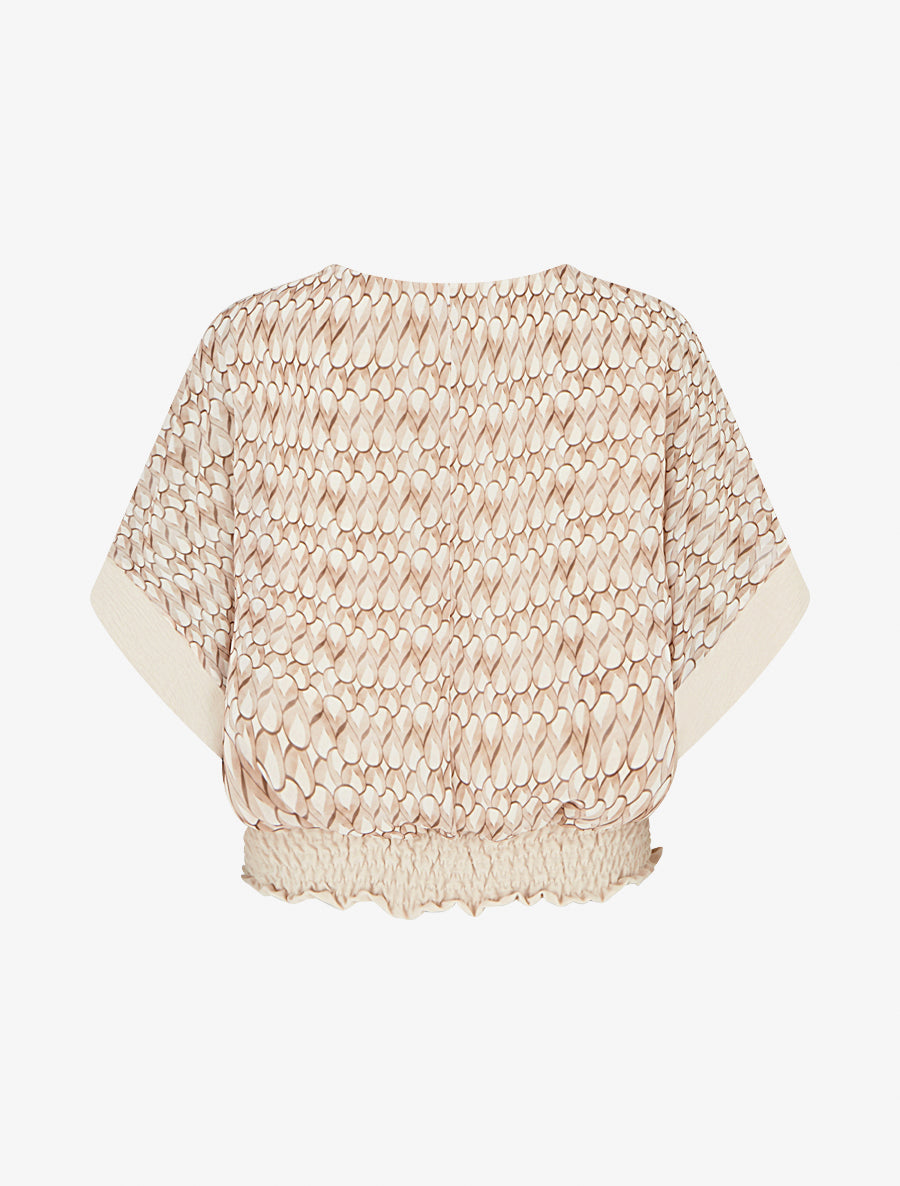 Top imprimé fantaisie à manches chauves-souris - Beige - 2