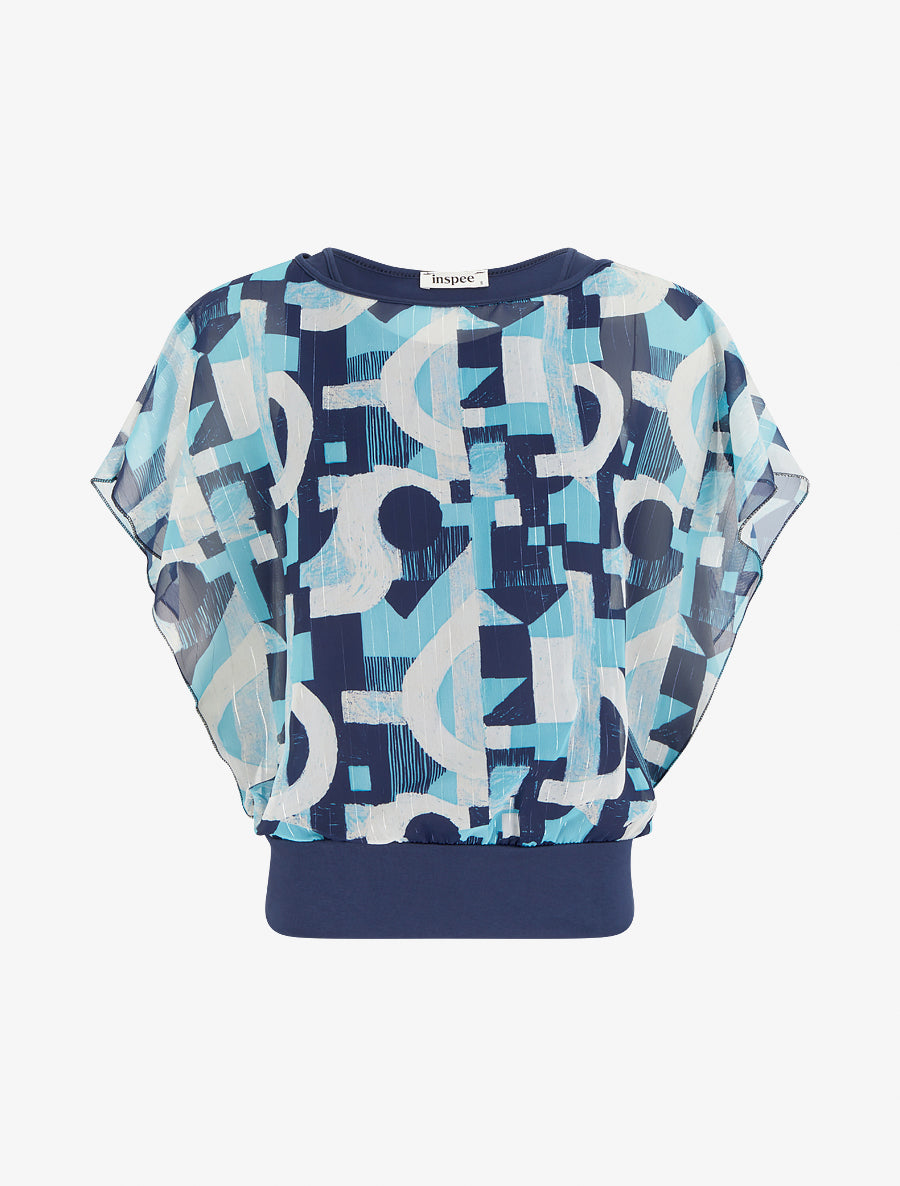 Top boule manches courtes imprimé graphique - Marine - 1
