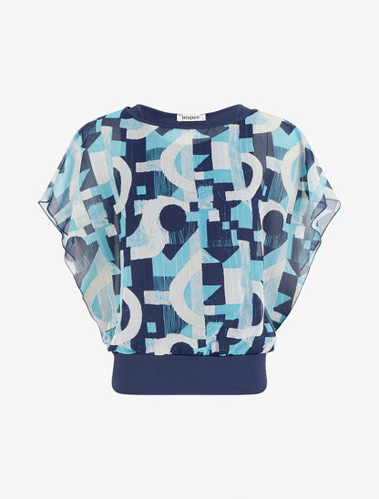 Top boule manches courtes imprimé graphique - Marine - 1
