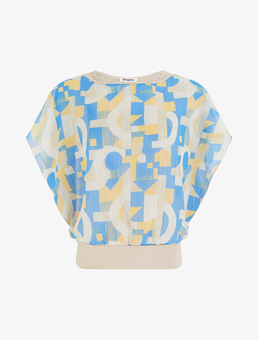 Top boule manches courtes imprimé graphique - Bleu clair - 1