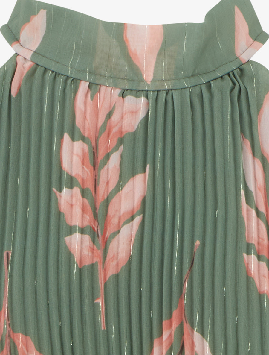 Top plissé sans manches imprimé feuillage - Kaki - 3