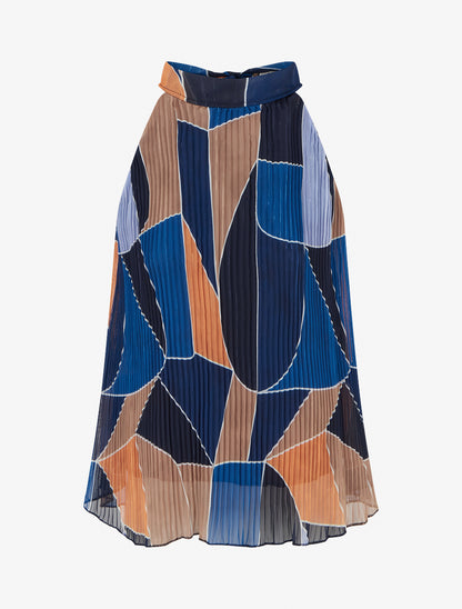 Top plissé sans manches imprimé graphique - Marine - 1