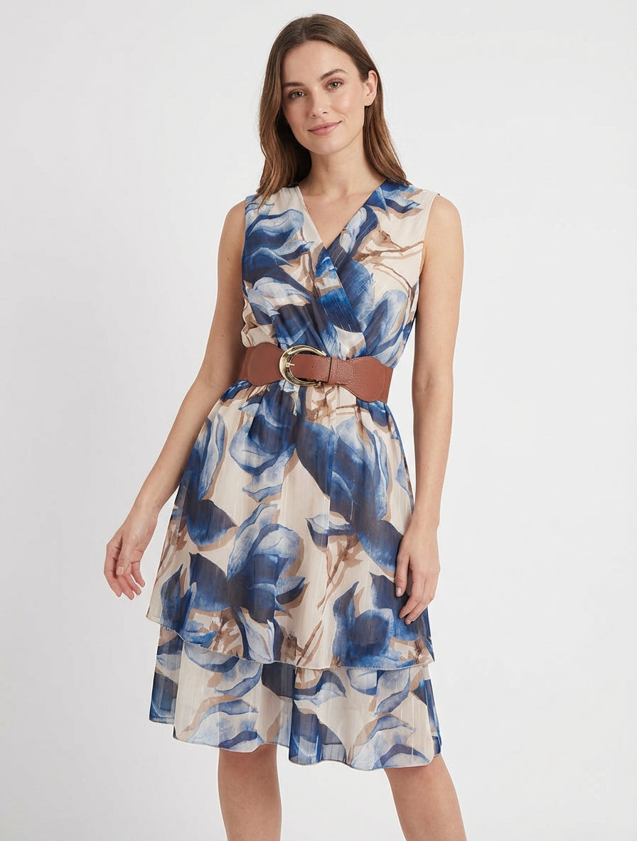 Ärmelloses Skaterkleid mit großem Blumenmuster - Marine