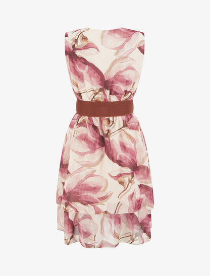 Robe patineuse sans manches imprimé grandes fleurs - Vieux rose - 2