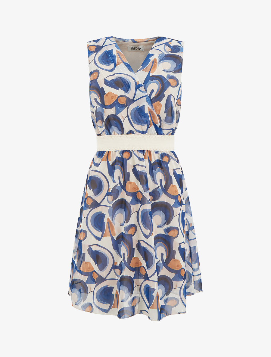 Robe patineuse sans manches imprimé graphique - Marine - 1