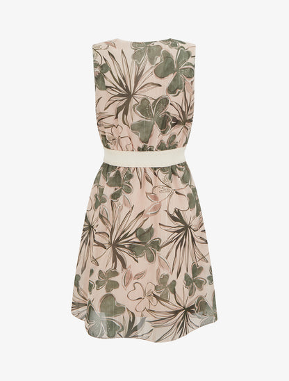 Robe patineuse sans manches imprimé fleuri - Kaki - 2