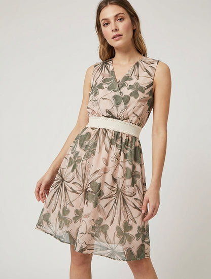 Ärmelloses Skaterkleid mit Blumenmuster - Kaki