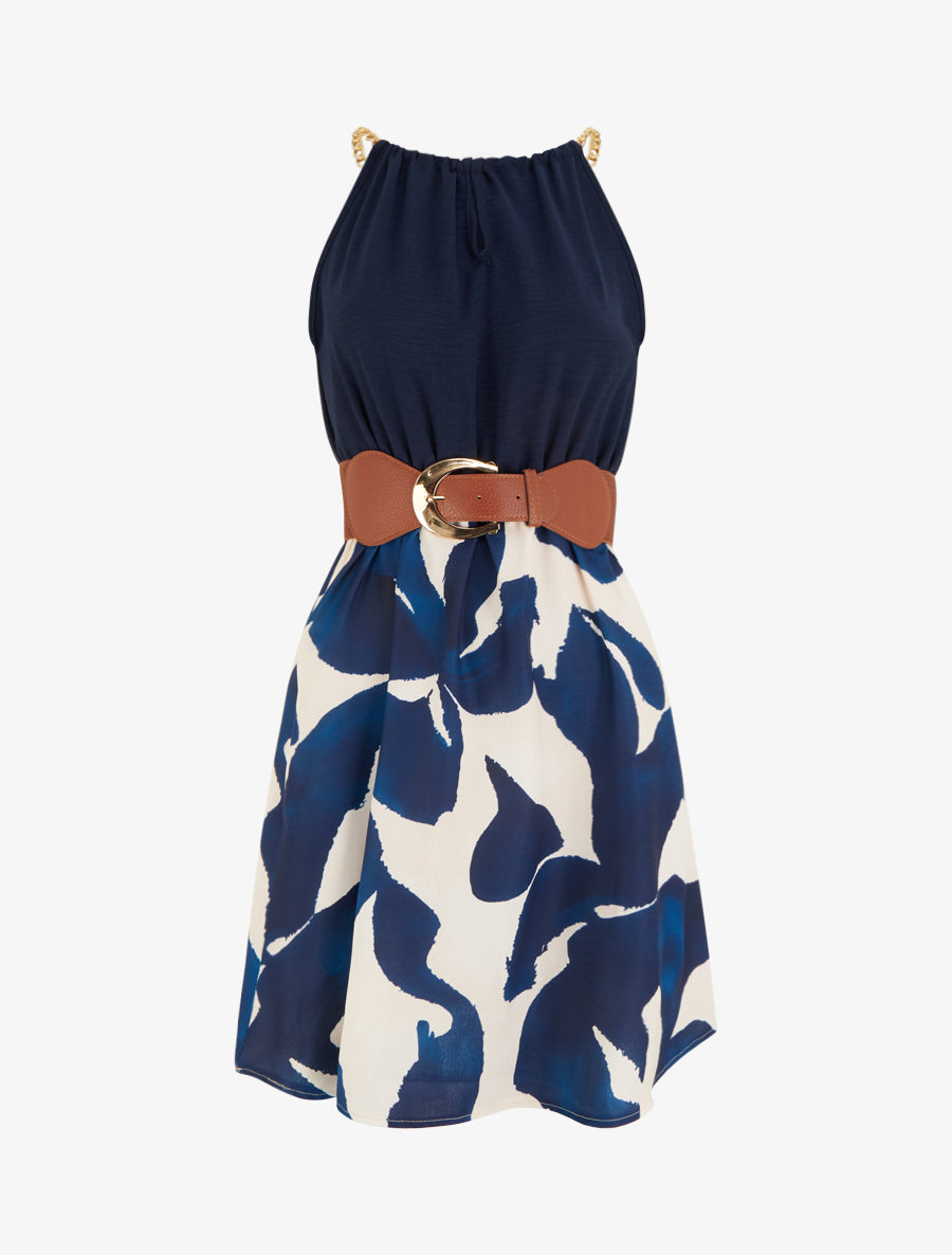 Robe à bretelles chaînes imprimé graphique - Marine - 1