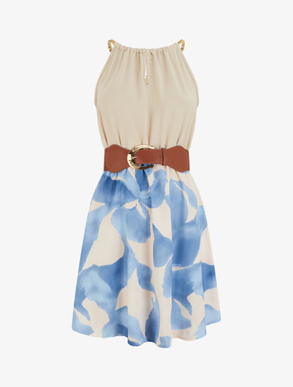 Robe à bretelles chaînes imprimé graphique - Bleu ciel - 1