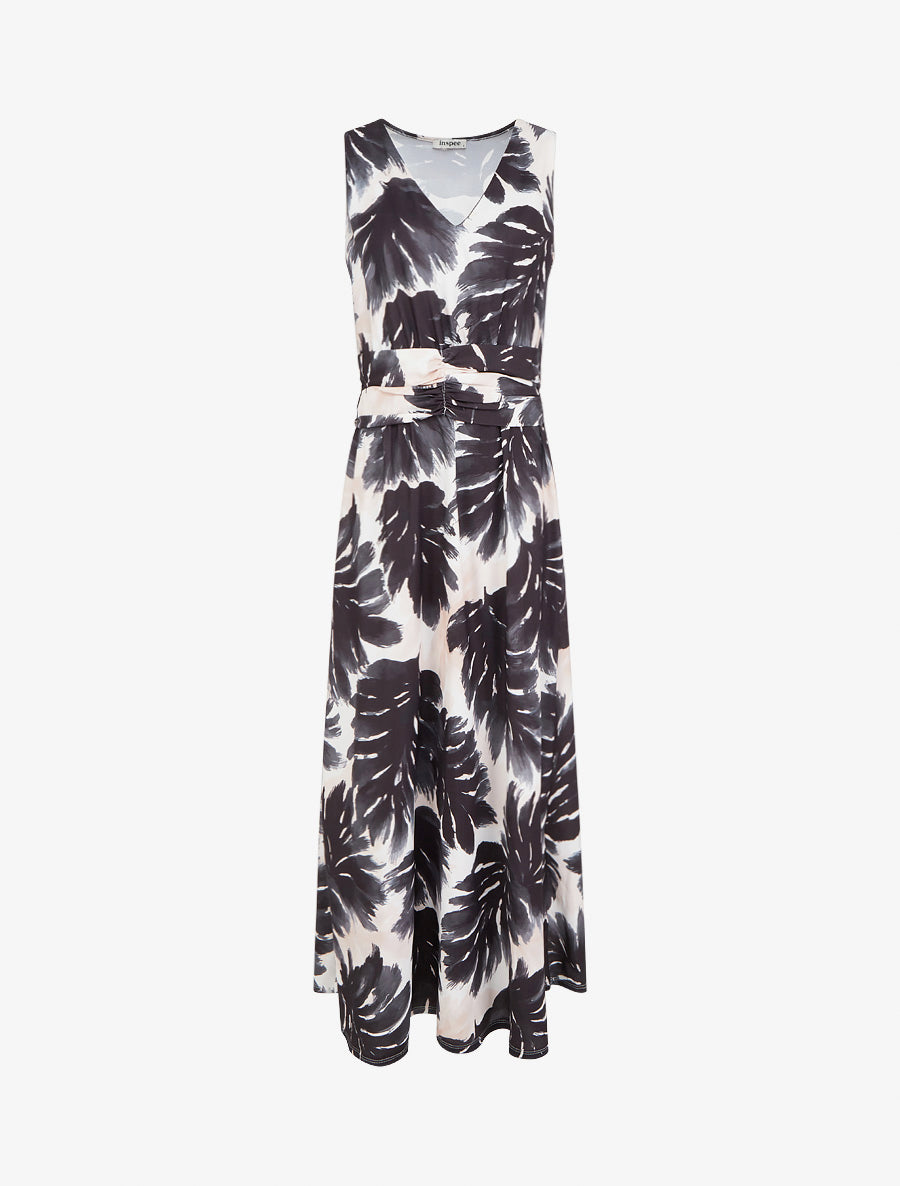Robe imprimé feuillage à taille élastiquée - Noir - 1