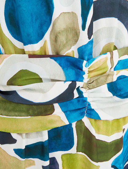 Robe imprimé abstrait à taille élastiquée - Bleu canard - 3