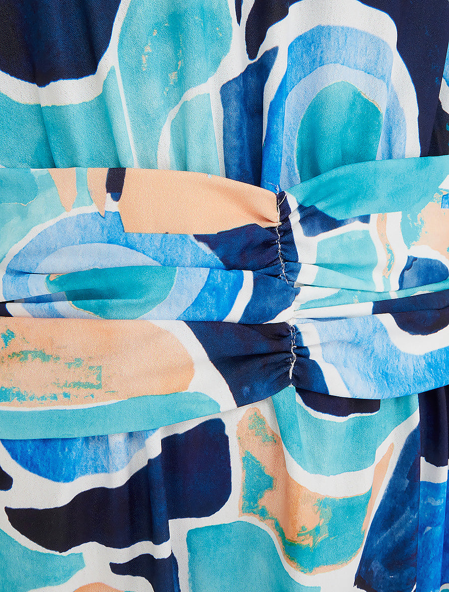 Robe imprimé abstrait à taille élastiquée - Marine - 3